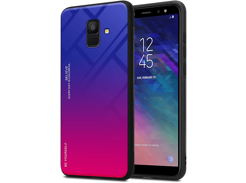 Glas, CADORABO Samsung, TPU A6 aus Hülle - Farben 2018, ROT Galaxy 2 Backcover, Silikon LILA