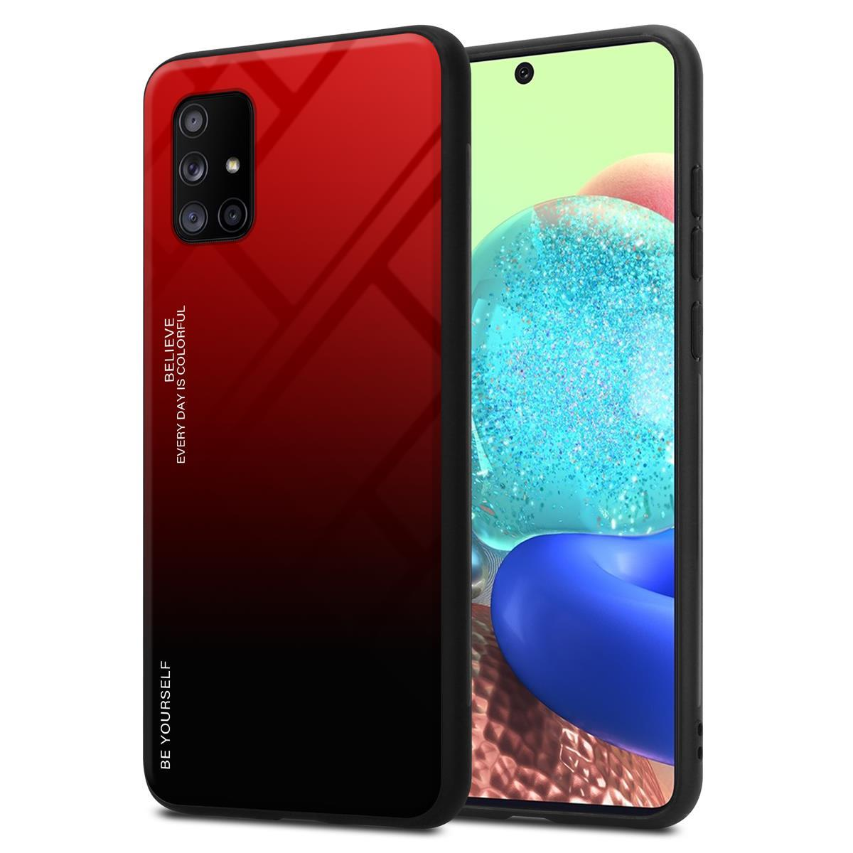 Una custodia per telefono con sfumatura rosso/nero e un telefono.