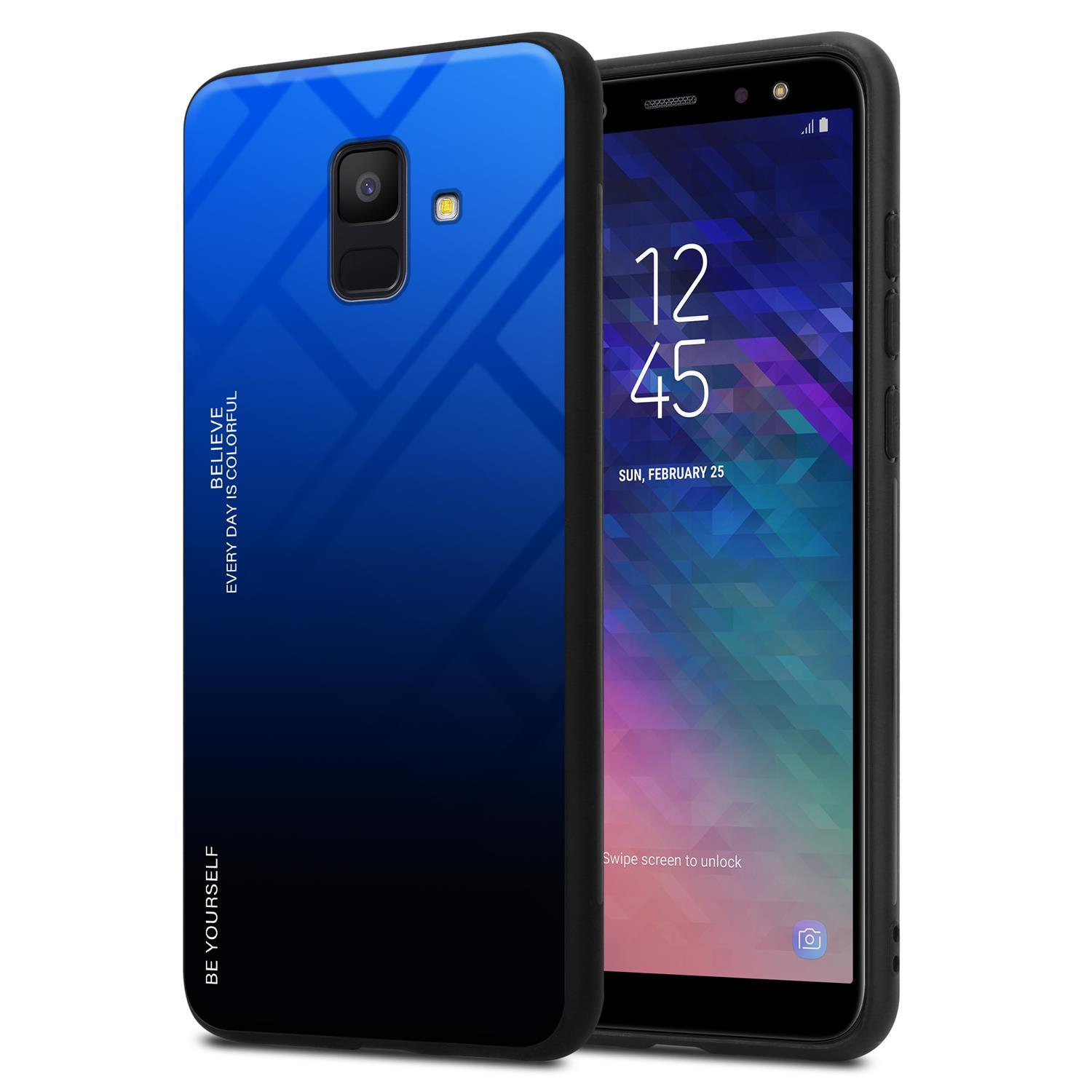 aus 2018, Samsung, TPU - Glas, SCHWARZ A6 2 BLAU CADORABO Backcover, Galaxy Silikon Hülle Farben