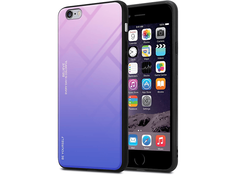 Farben PINK 6S / - CADORABO Apple, iPhone Backcover, PLUS Glas, 6 PLUS, aus Hülle TPU BLAU Silikon 2