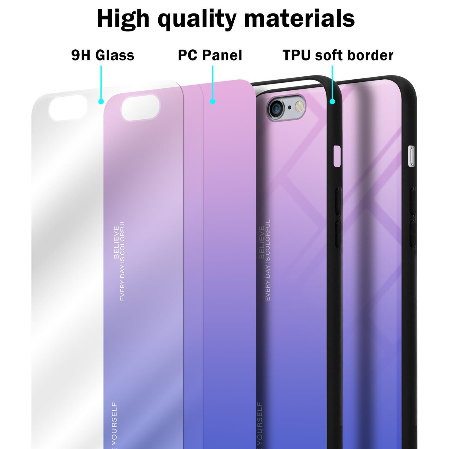 Farben PINK 6S / - CADORABO Apple, iPhone Backcover, PLUS Glas, 6 PLUS, aus Hülle TPU BLAU Silikon 2