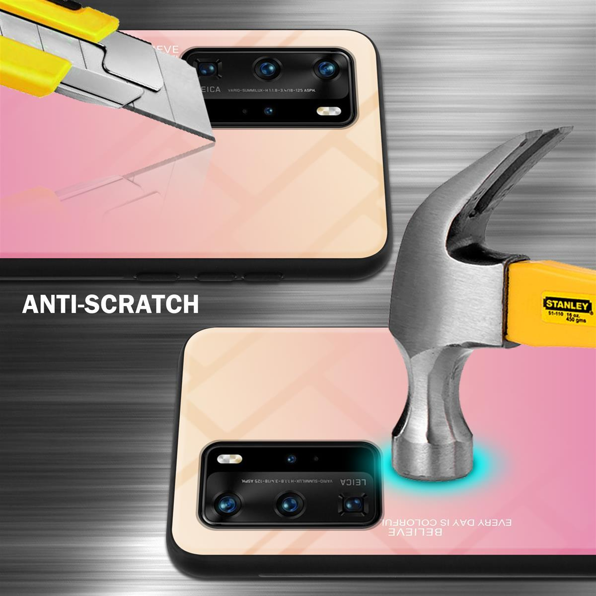 Due custodie per telefono con taglierino e martello mostrano antigraffio. Uno è color pesca e l'altro nero.