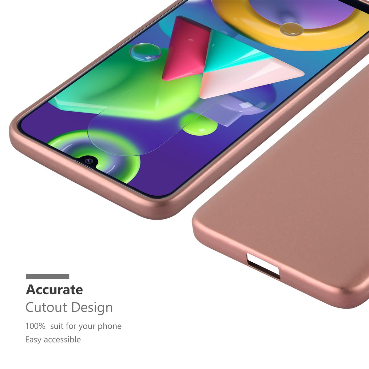 Roségoldene Handyhülle mit einem Telefonbildschirm.