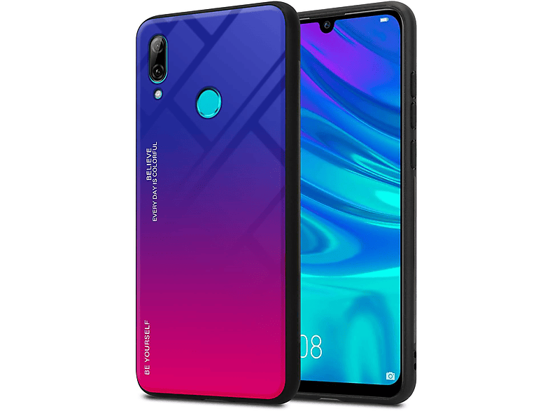 Hülle P aus 2 Backcover, ROT Farben CADORABO 2019, Huawei LITE 10 - SMART Silikon TPU LILA / Glas, Honor,