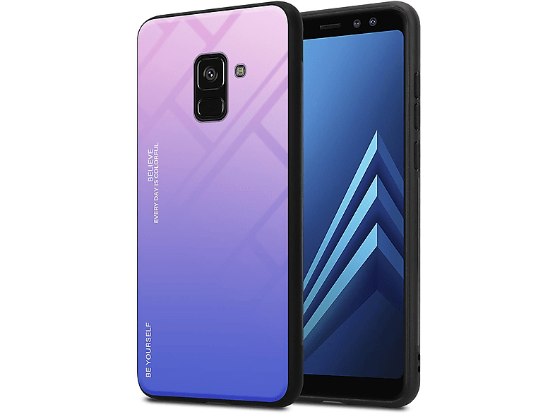 2018, PINK Farben - Samsung, 2 Backcover, TPU A8 CADORABO Hülle aus Galaxy Silikon Glas, BLAU