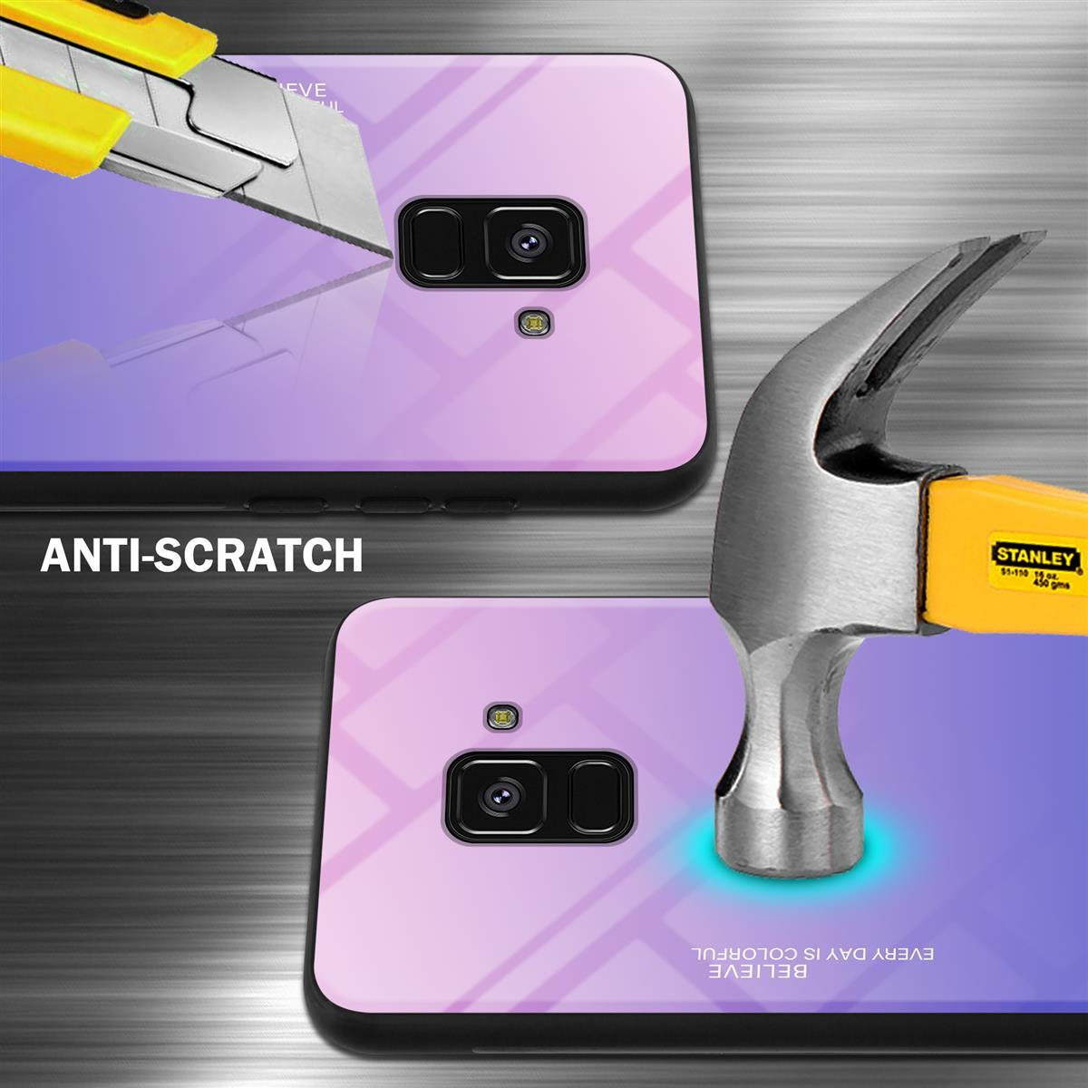 2018, PINK Farben - Samsung, 2 Backcover, TPU A8 CADORABO Hülle aus Galaxy Silikon Glas, BLAU