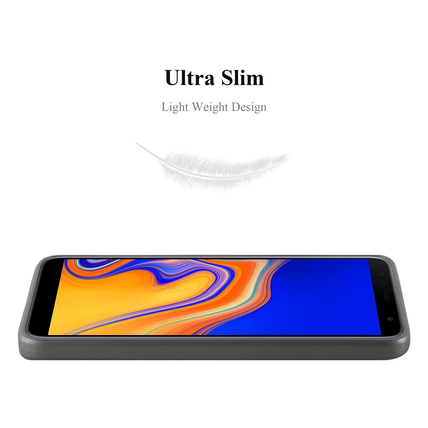 Eine schwarze Handyhülle mit einem Telefon darin. Der Text lautet "Ultra Slim" und "Light Weight Design".
