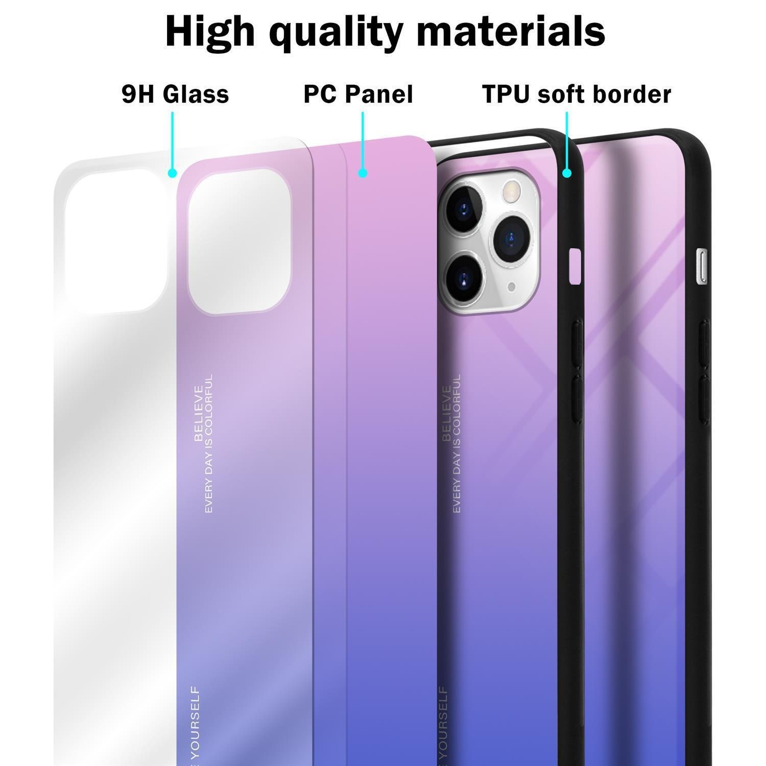 Farben Silikon 2 Glas, Backcover, - PRO BLAU PINK Apple, CADORABO MAX, 11 Hülle iPhone TPU aus