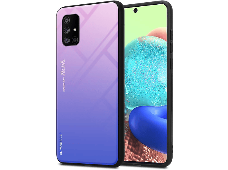 A71 5G, aus Silikon - Samsung, TPU Farben CADORABO Glas, Backcover, BLAU Hülle Galaxy 2 PINK