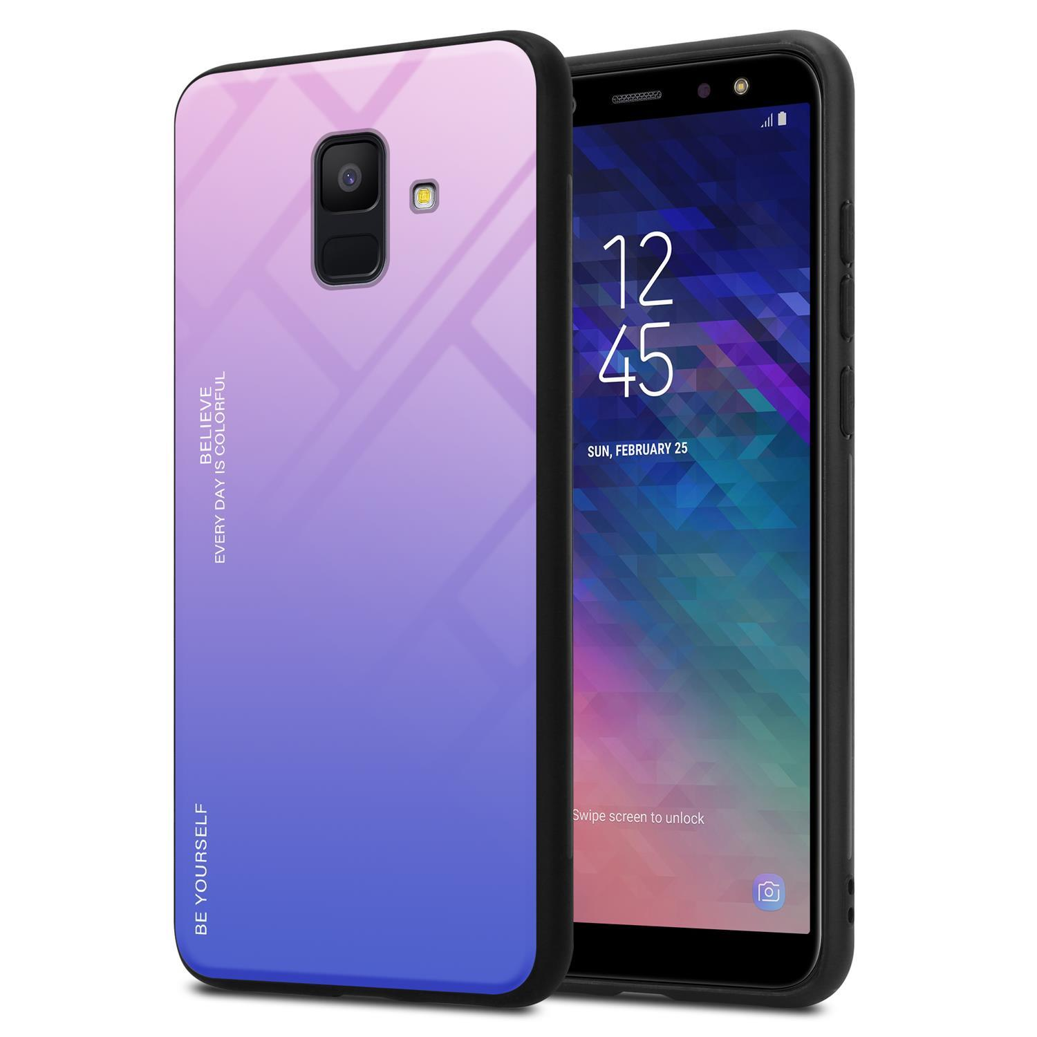 CADORABO Hülle aus TPU Silikon Galaxy 2 PINK A6 Backcover, Glas, 2018, - Farben Samsung, BLAU