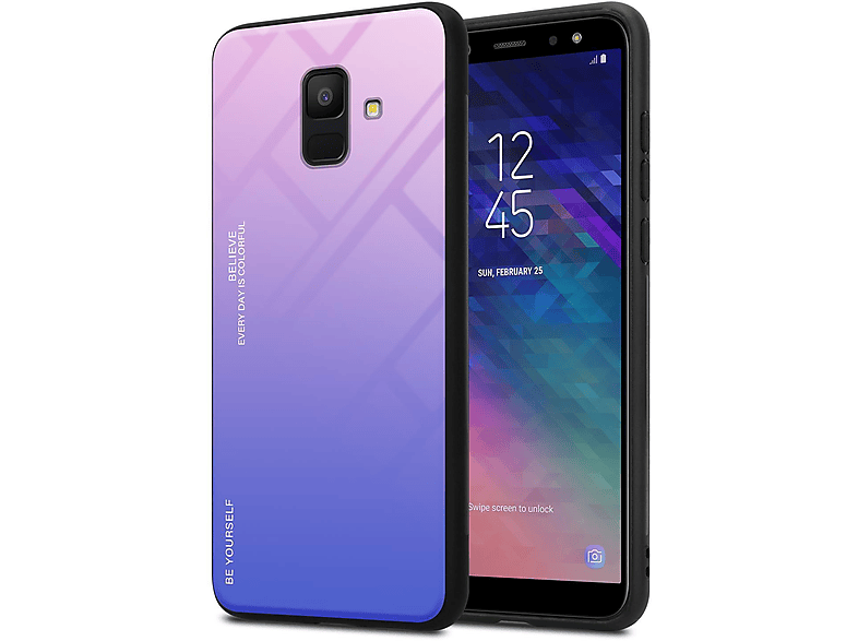CADORABO Hülle aus A6 Farben Backcover, - Silikon Glas, PINK TPU 2 2018, BLAU Galaxy Samsung