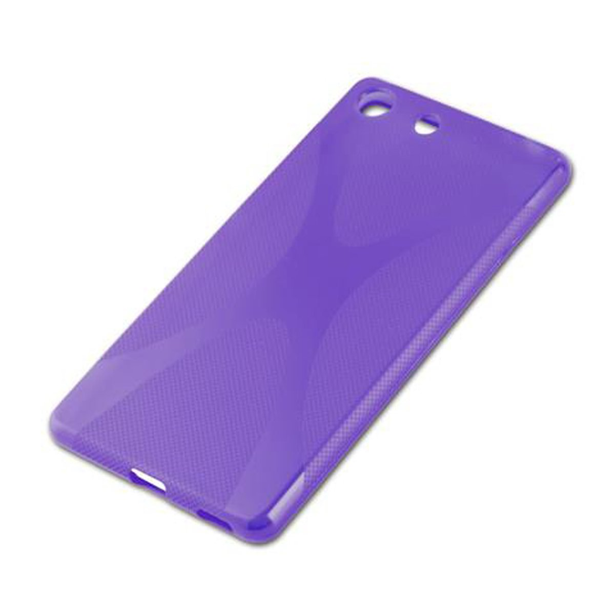 Una funda de teléfono morada con un patrón ondulado.