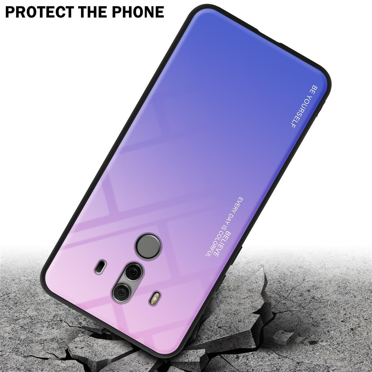 Telefon in einer violetten Farbverlaufshülle auf einer rissigen Oberfläche mit dem Text 'Protect The Phone'.
