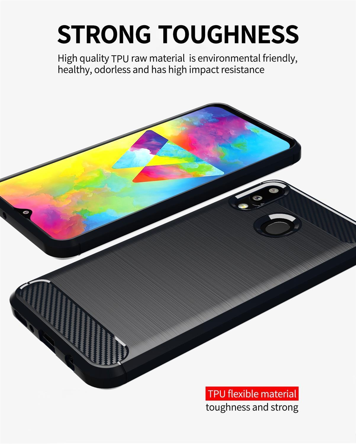 Schwarze Handyhülle mit Telefon und Text über Material.
