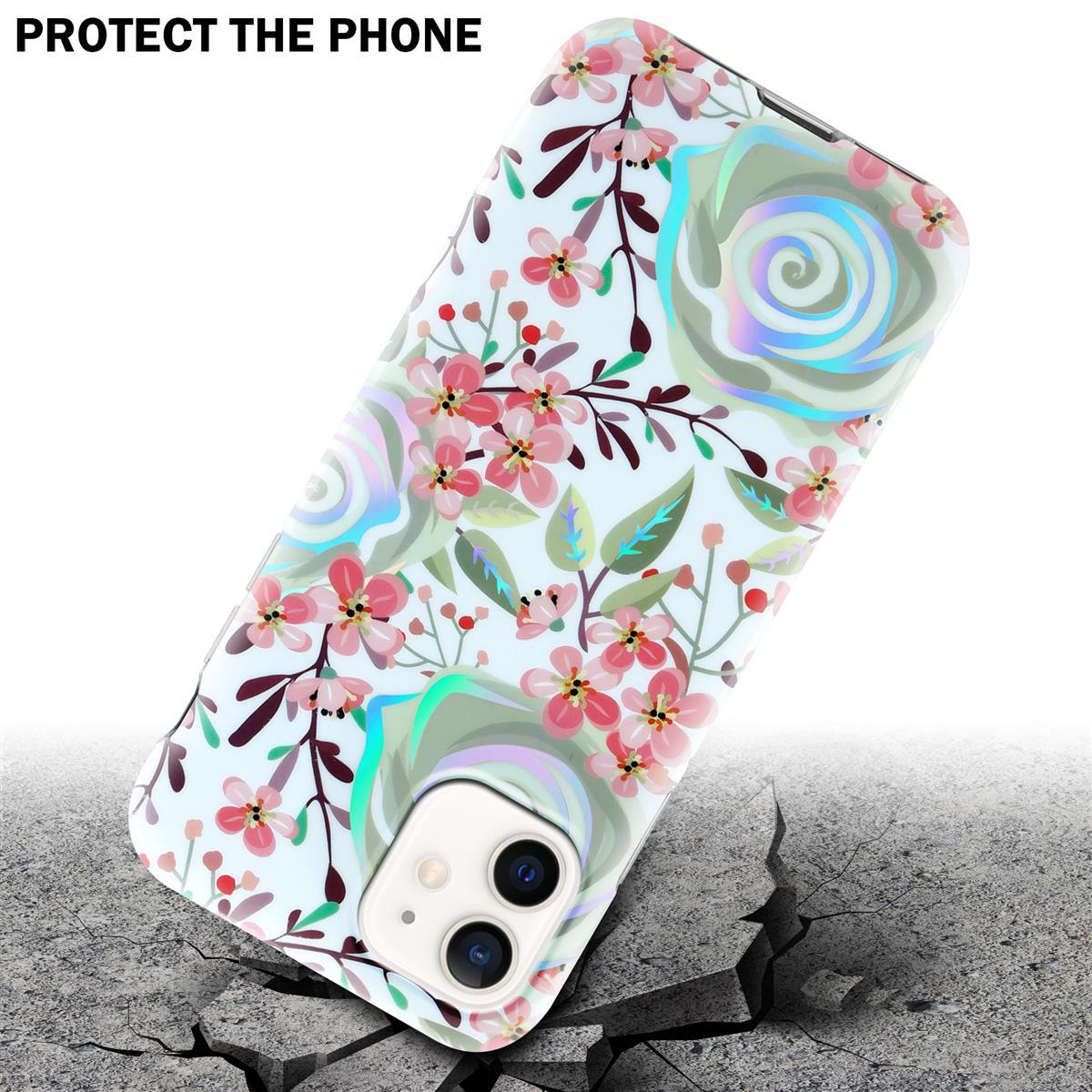 Custodia per telefono con fiori rosa e terreno rotto.