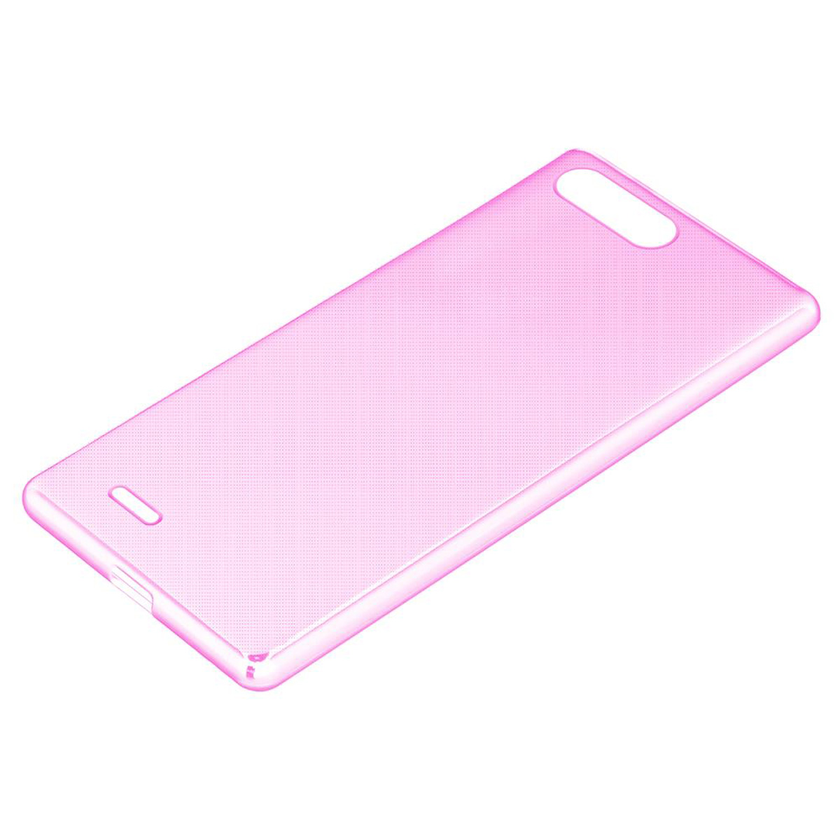 Funda de teléfono rosa con puntos. La funda tiene recortes para la cámara y los botones. Es lisa.