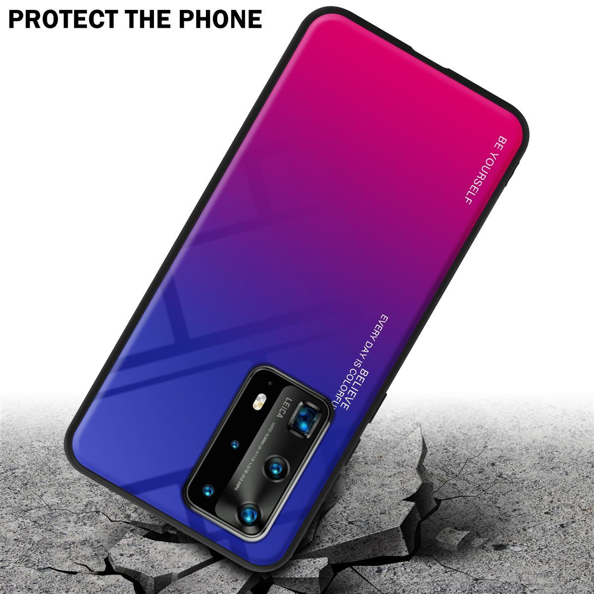 Una custodia per telefono con una sfumatura rosa-blu, testo: Sii te stesso, fotocamera Leica, Proteggi il telefono.