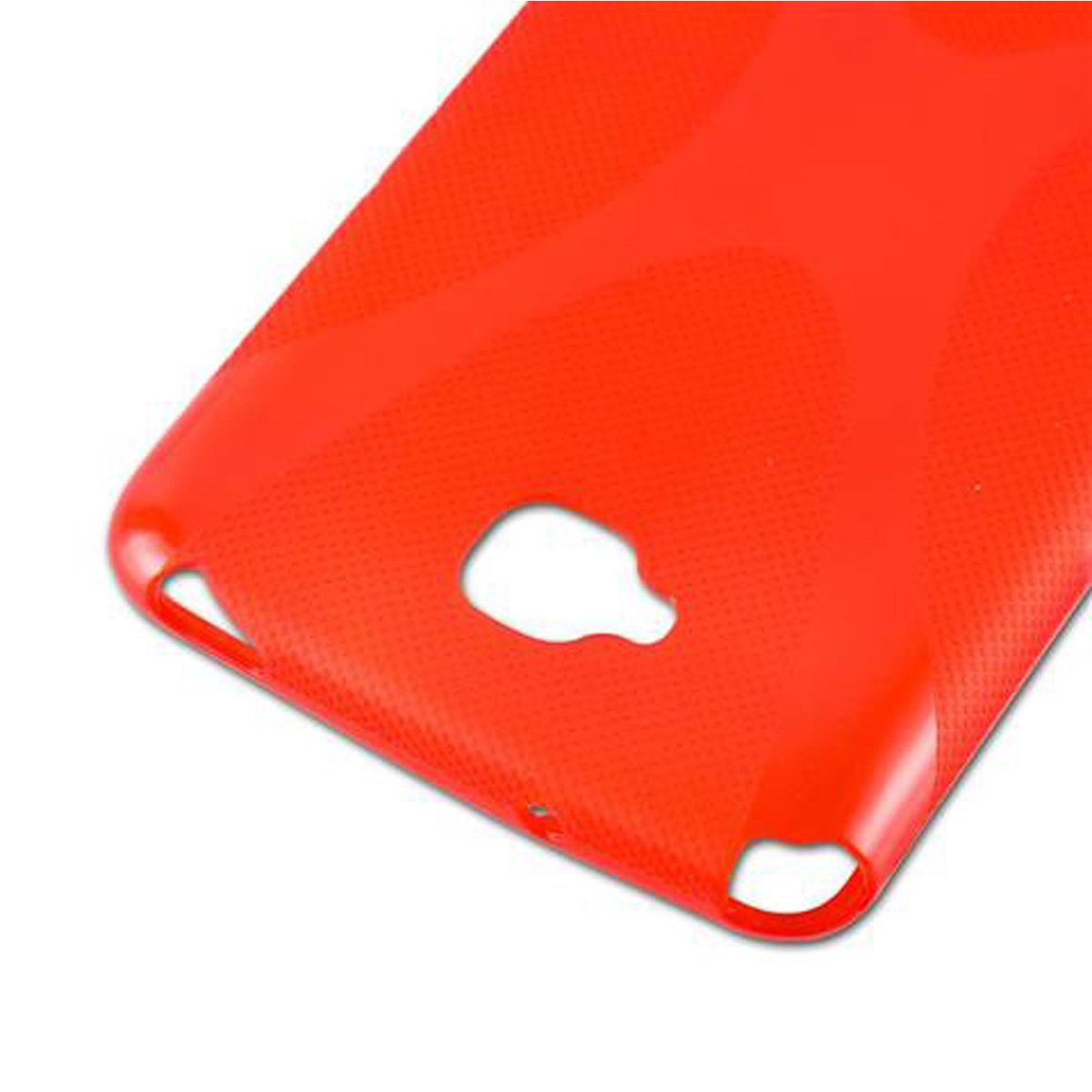 Custodia rossa per telefono con fori e superficie strutturata.