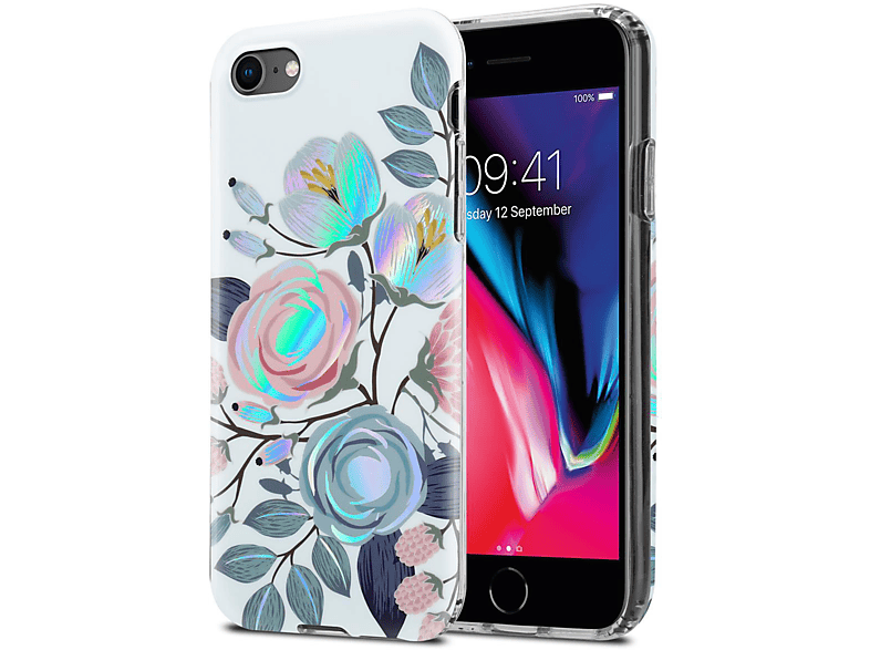 2020, / & CADORABO / iPhone 7S 7 8 Hülle IMD Bunte TPU Blumen Backcover, PFINGSTROSEN / SE Apple, Blätter,