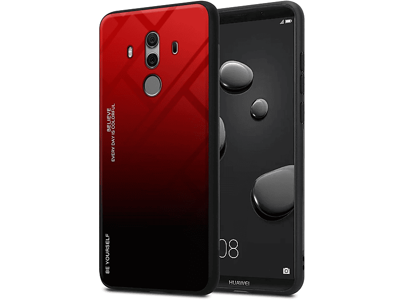 CADORABO Hülle aus TPU Silikon 2 Farben Glas, Backcover, Huawei, MATE 10 PRO, ROT - SCHWARZ