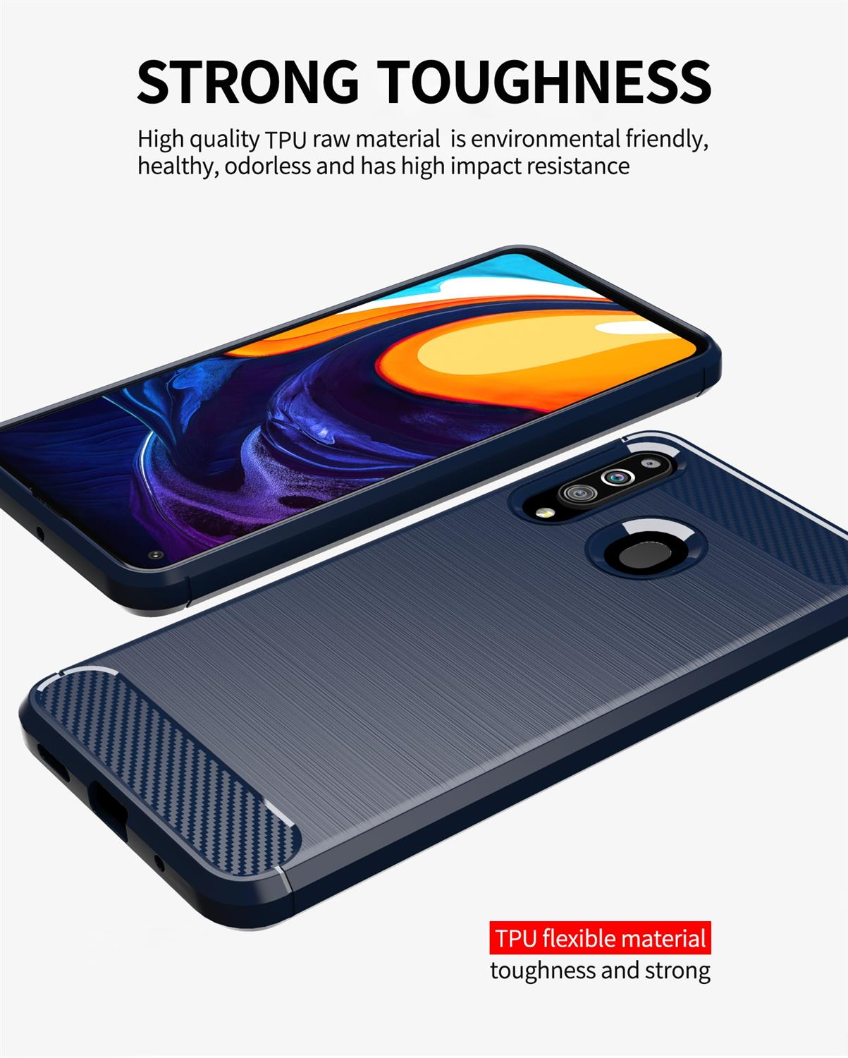 Due custodie per telefono blu, che dimostrano robustezza.