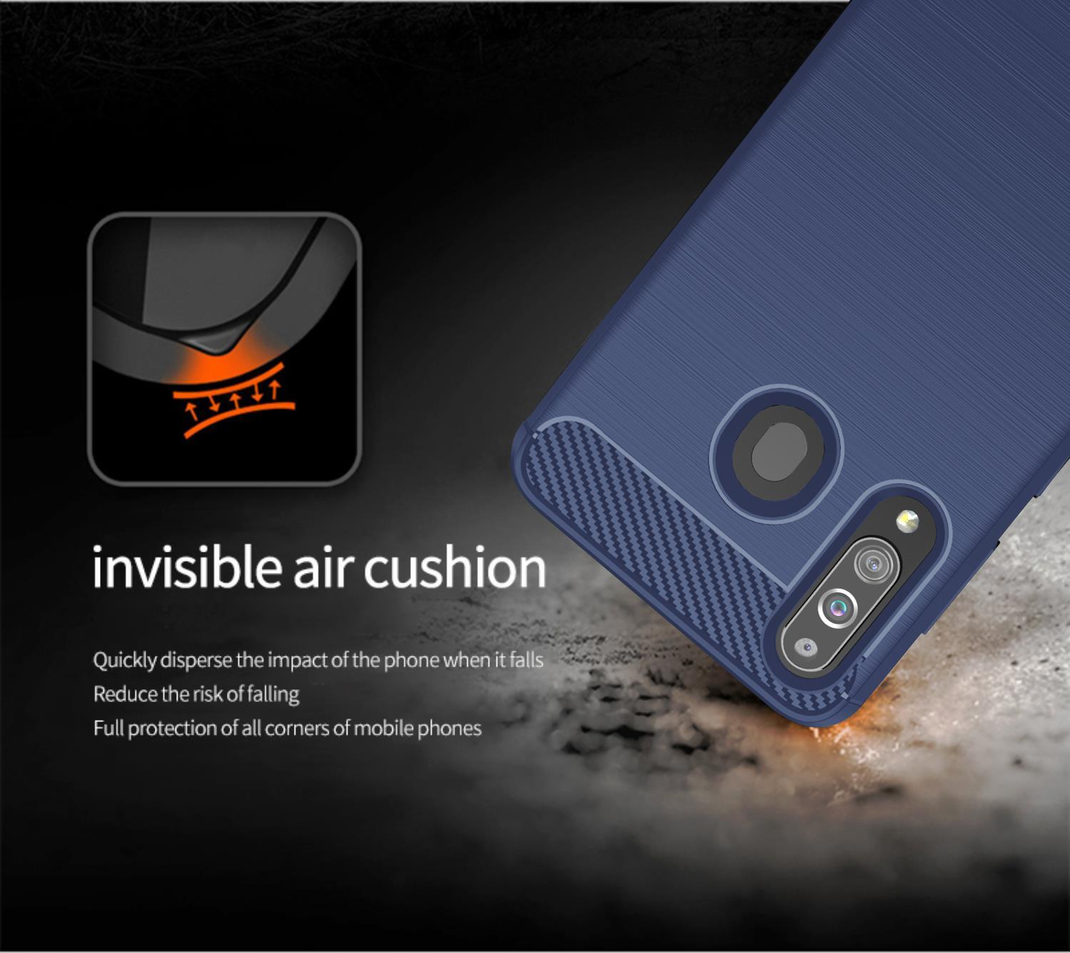 CADORABO TPU Ultra Carbon Backcover, BRUSHED Hülle, BLAU A20s, Slim Samsung, Galaxy