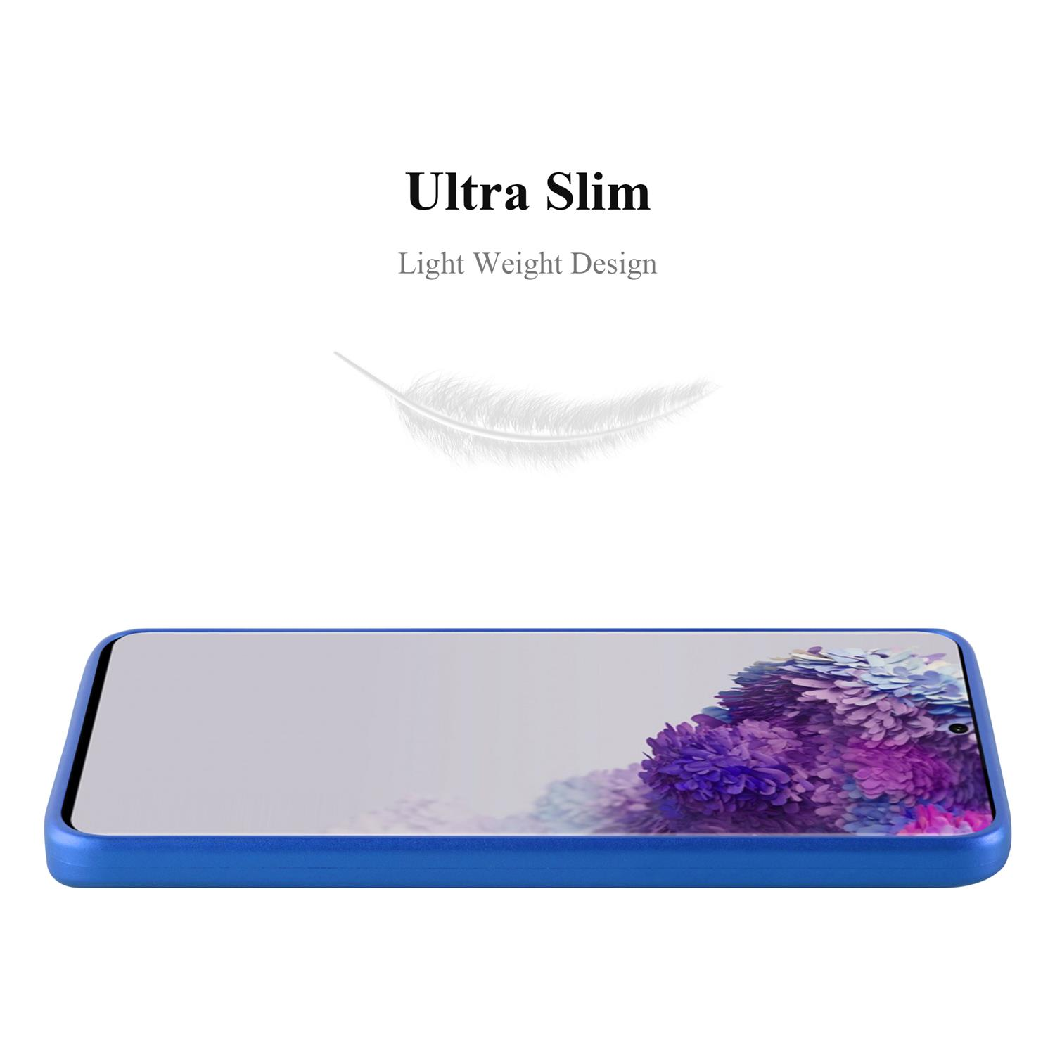 Custodia blu con telefono. Sfondo bianco. Testo: 'Ultra Slim, Light Weight Design'.