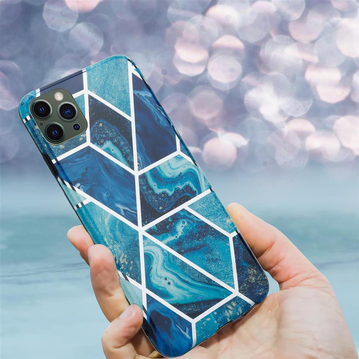 TPU Apple, Hülle Backcover, MAX, iPhone No. PRO Blaue 12 Marmor, Welle Marmor 13 Bunter CADORABO IMD