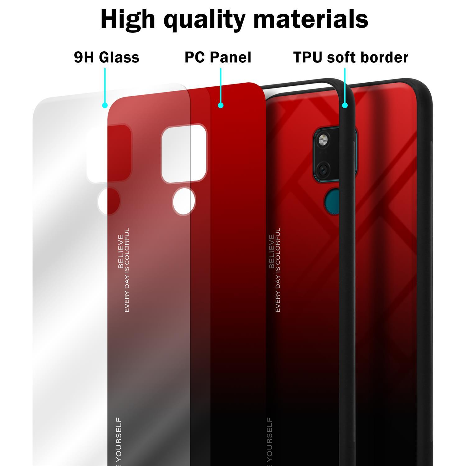 Huawei, TPU Silikon CADORABO ROT Hülle SCHWARZ 20, aus - Glas, 2 Backcover, Farben MATE