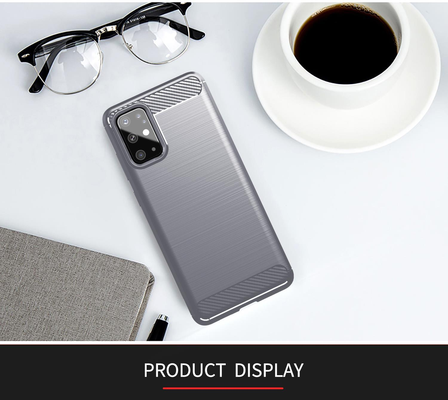 Custodia per telefono su una superficie bianca con occhiali, quaderno e una tazza di caffè. Testo: PRODUCT DISPLAY.