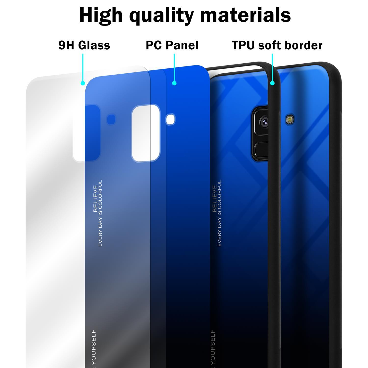 Glas, Silikon SCHWARZ 2018, Backcover, 2 BLAU Hülle Farben Samsung, TPU CADORABO aus - Galaxy A8