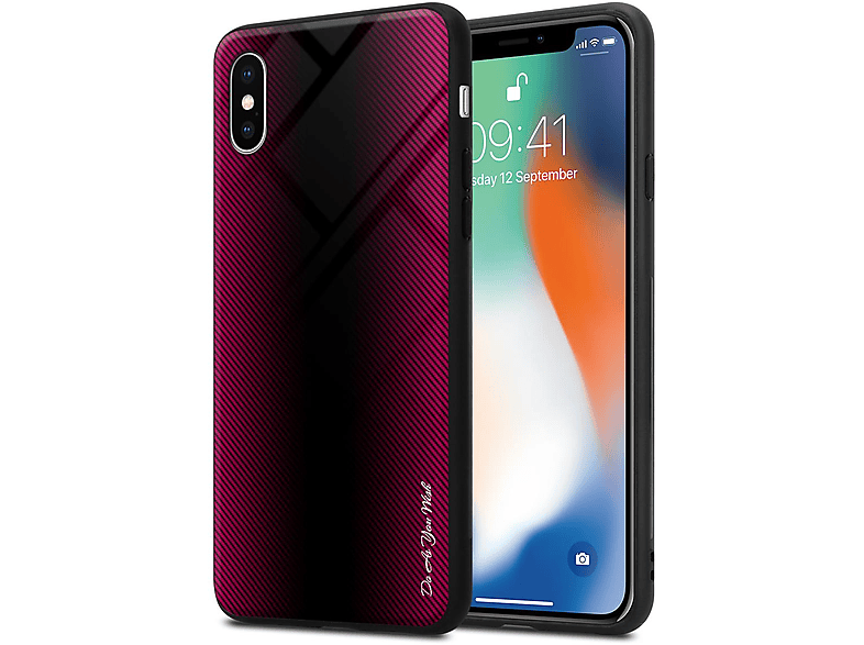 CADORABO TPU Gestreiftes Glas Hülle, Backcover, Apple, iPhone X / XS, PURPUR PINK