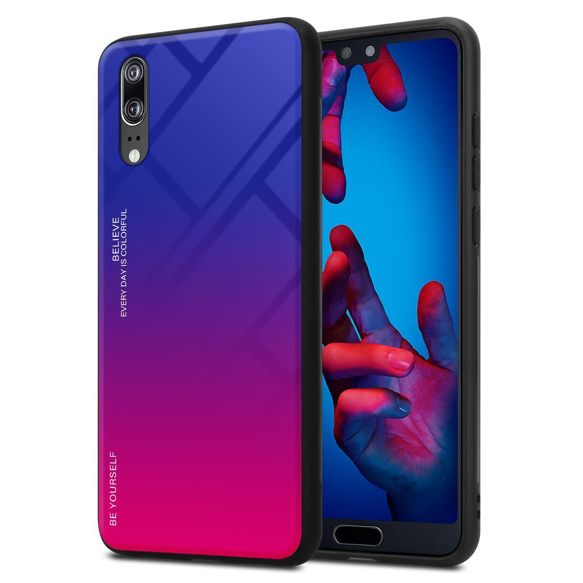 Farben - Glas, Backcover, CADORABO aus Huawei, Silikon ROT P20, 2 TPU Hülle LILA