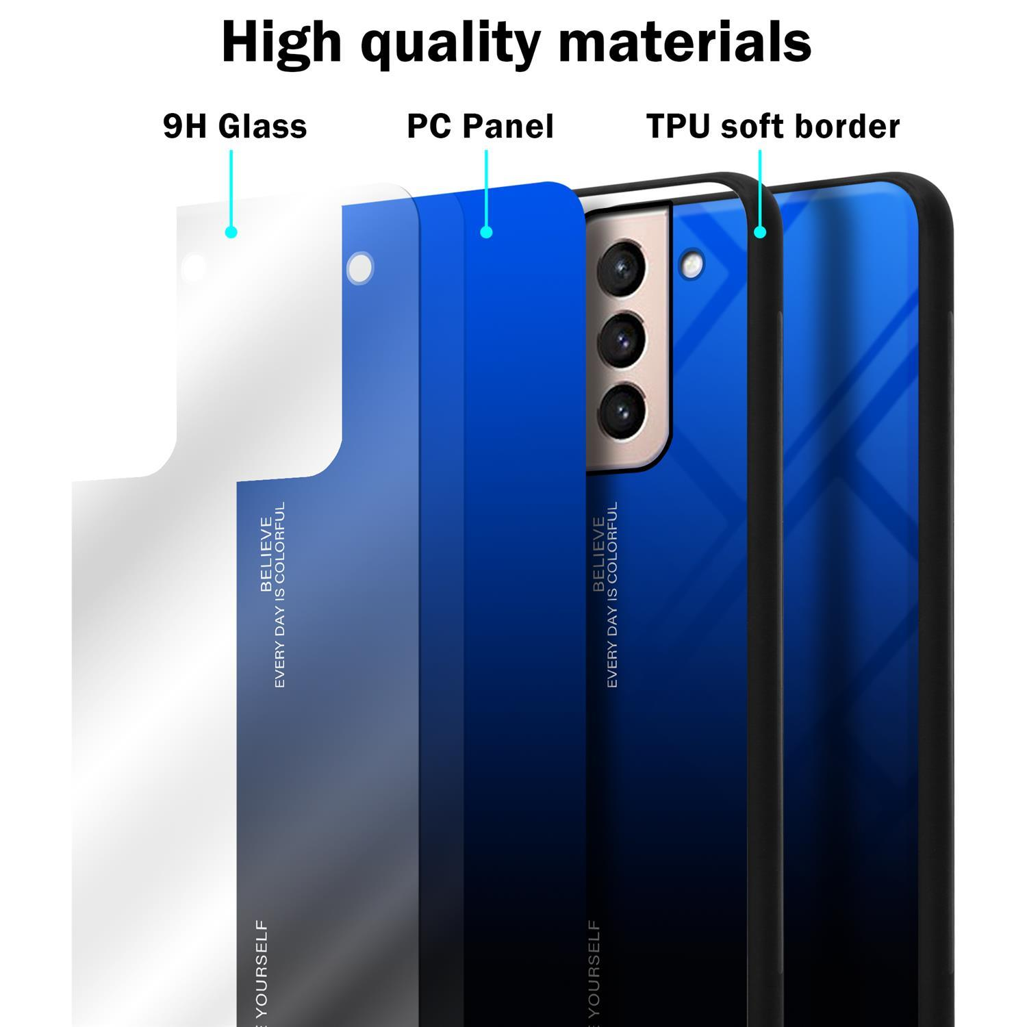 Samsung, Glas, S21 2 SCHWARZ TPU BLAU Silikon aus Backcover, Galaxy Farben Hülle PLUS, CADORABO -