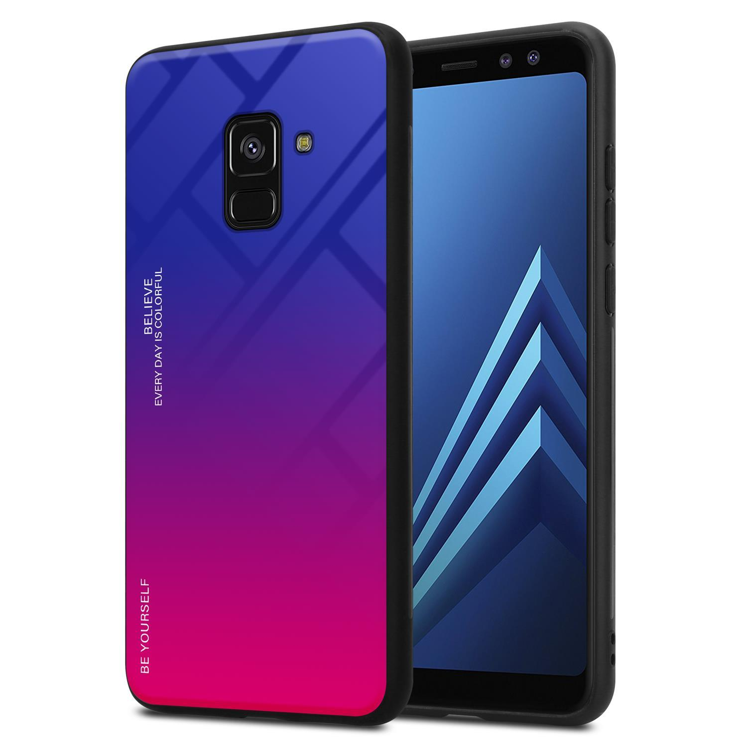Silikon Backcover, 2018, A8 CADORABO TPU LILA Glas, Hülle ROT Farben aus 2 - Samsung, Galaxy