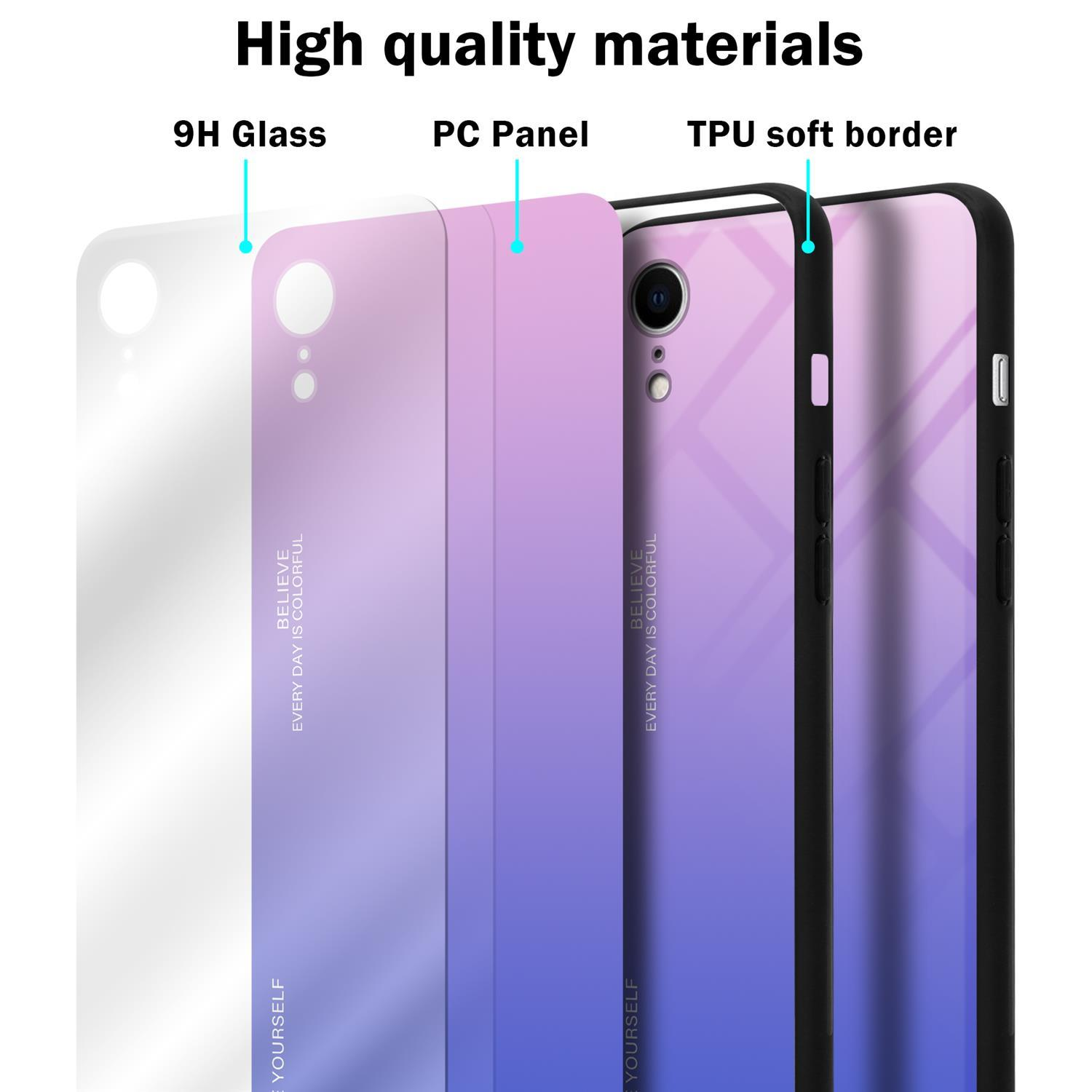 2 PINK CADORABO iPhone XR, Farben Hülle aus Glas, Apple, Backcover, BLAU Silikon - TPU