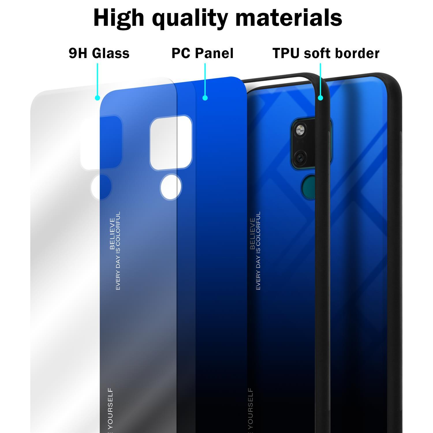 CADORABO Hülle aus BLAU Huawei, Backcover, 2 - TPU 20, MATE Farben Glas, Silikon SCHWARZ