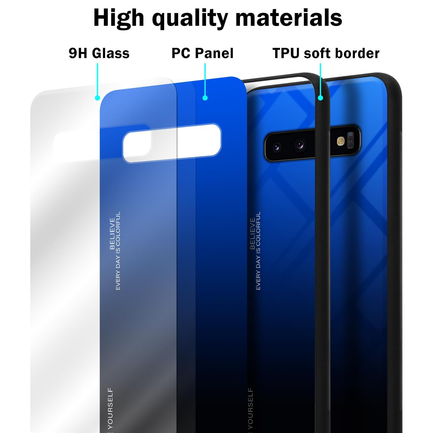 CADORABO Hülle Samsung, Glas, - aus Farben 2 BLAU SCHWARZ Galaxy Backcover, 4G, S10 TPU Silikon