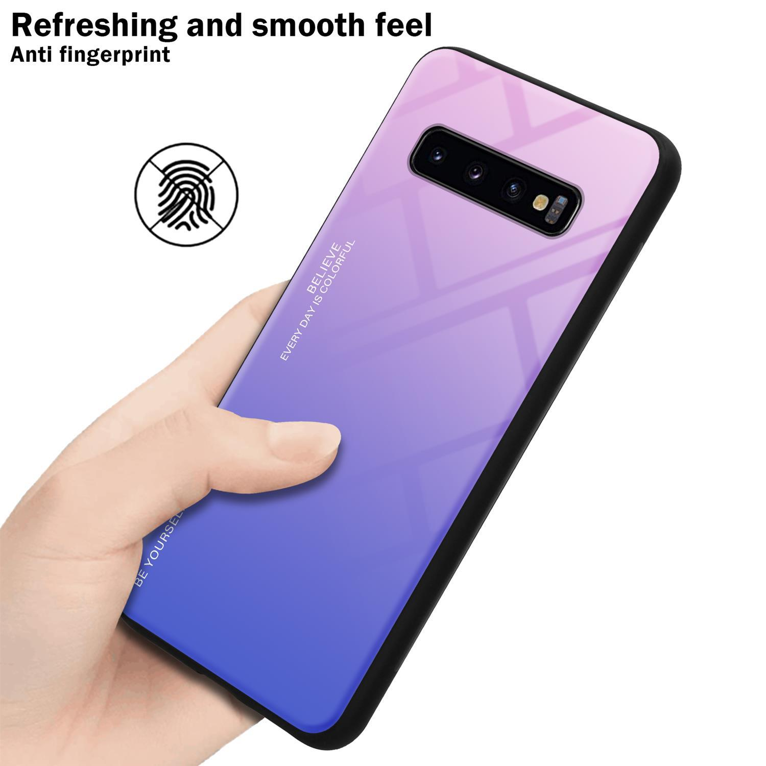 Eine Hand hält ein Telefon mit einem lila-blauen Farbverlauf. Der Text auf der Hülle lautet 'Every Day Is Colorful'.