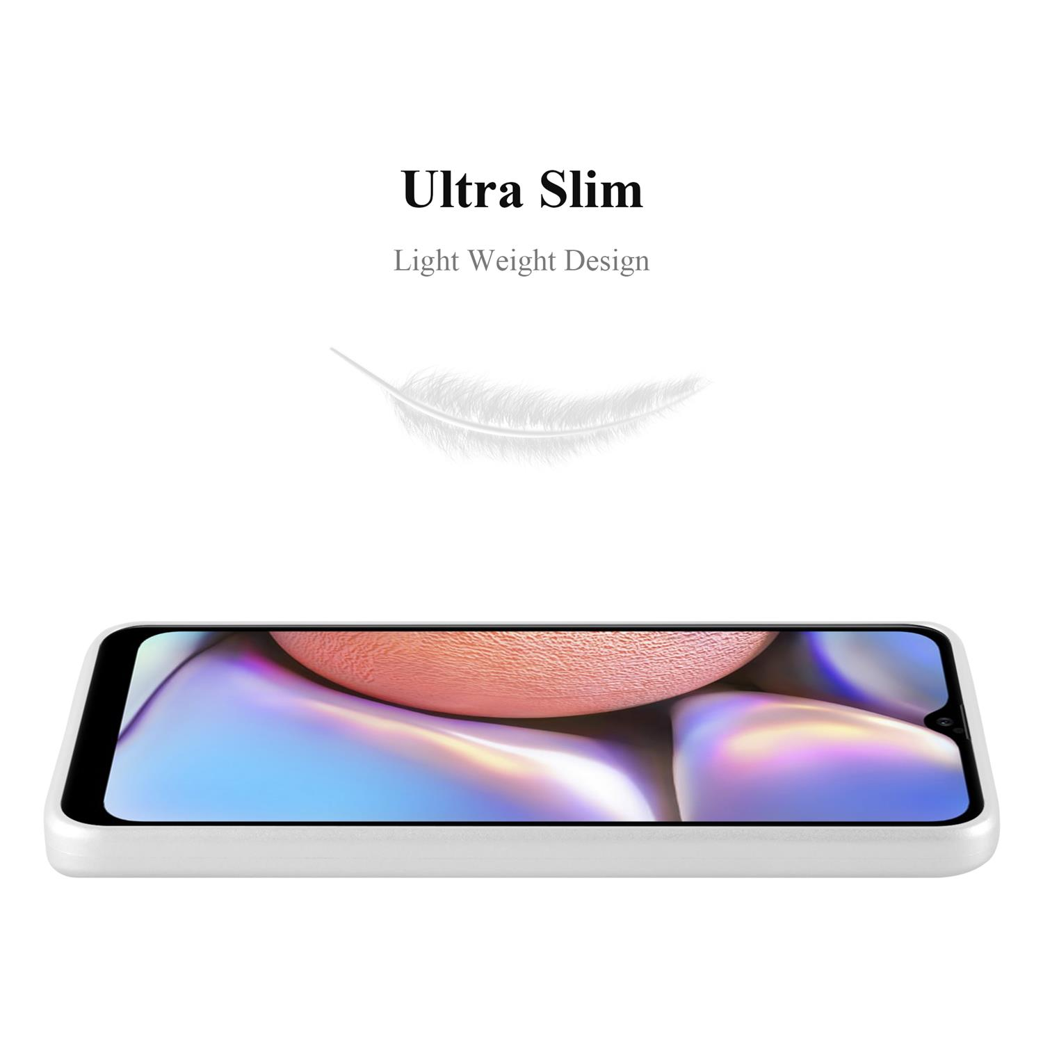 Weißes Handyhülle mit einem Handy darin, der Hintergrund ist weiß.