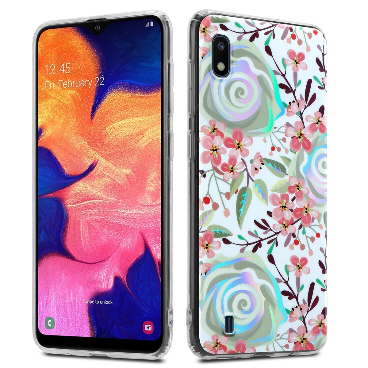 Due telefoni: uno mostra l'ora, l'altro con un design di fiori e rose.