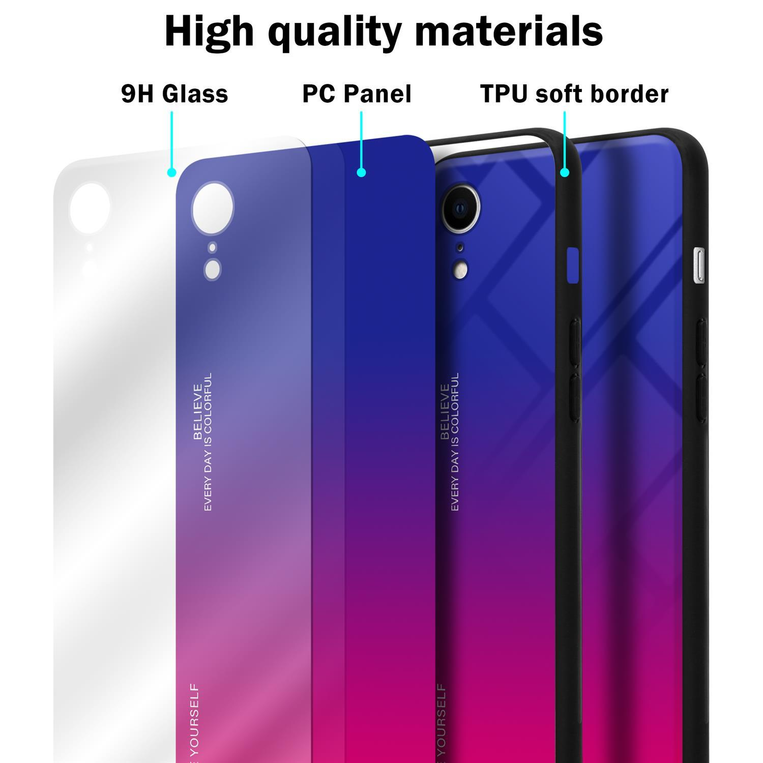 CADORABO Backcover, 2 Hülle Apple, XR, Farben Glas, TPU aus - LILA Silikon iPhone ROT