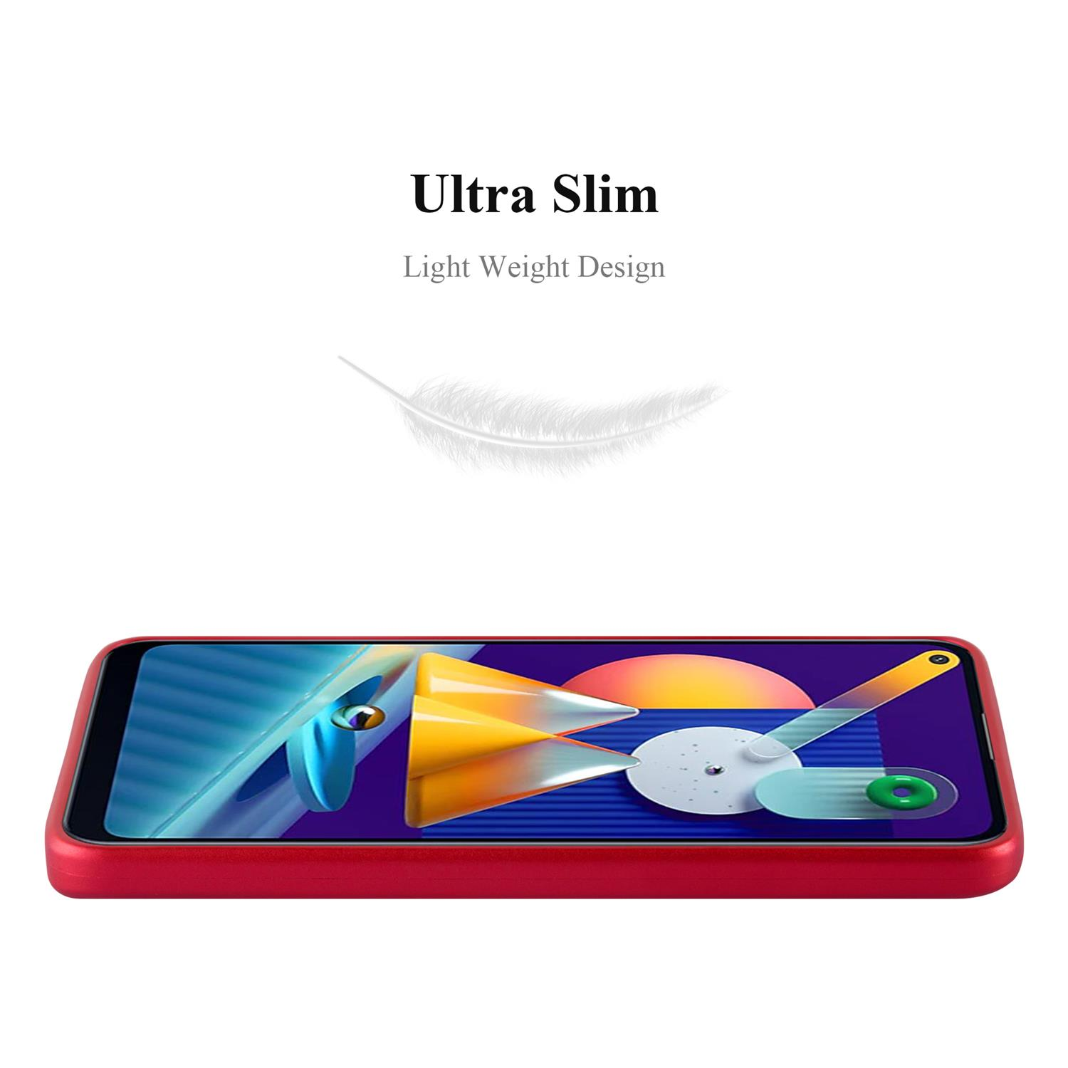 Rote Handyhülle mit Telefon, leichtes Design und ultraschlank.