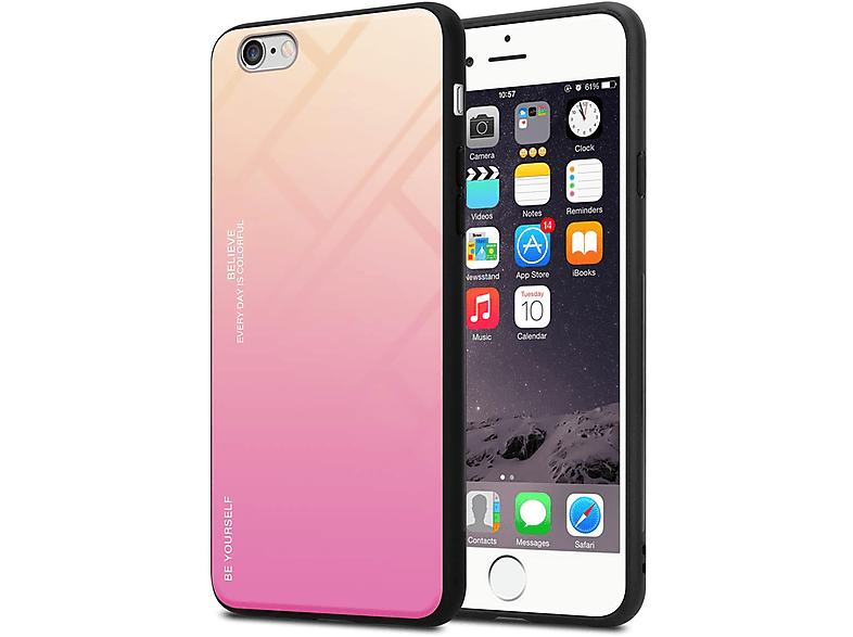 ROSA Farben GELB Backcover, / Silikon 6 6S, aus 2 Apple, iPhone CADORABO TPU Hülle Glas, -