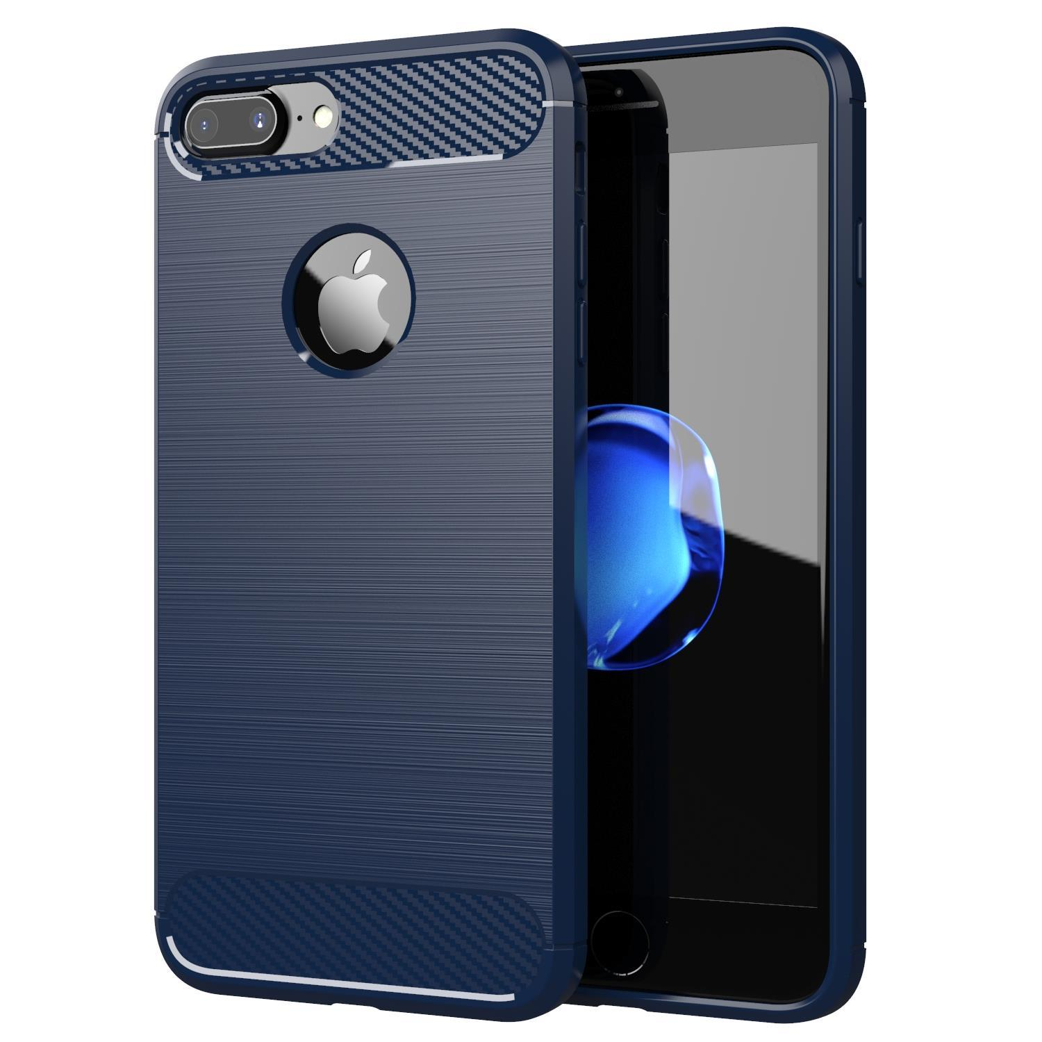 CADORABO TPU BRUSHED PLUS, Carbon Slim iPhone Ultra Backcover, PLUS Hülle, Apple, 7 BLAU 7S 
