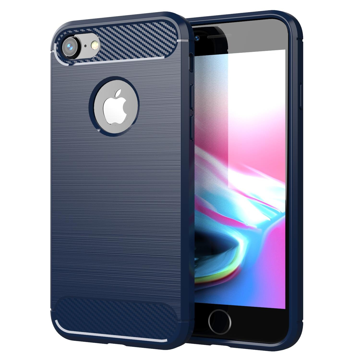 / BRUSHED 7 Apple, Carbon 8, Ultra CADORABO iPhone Hülle, / BLAU Slim Backcover, 7S TPU