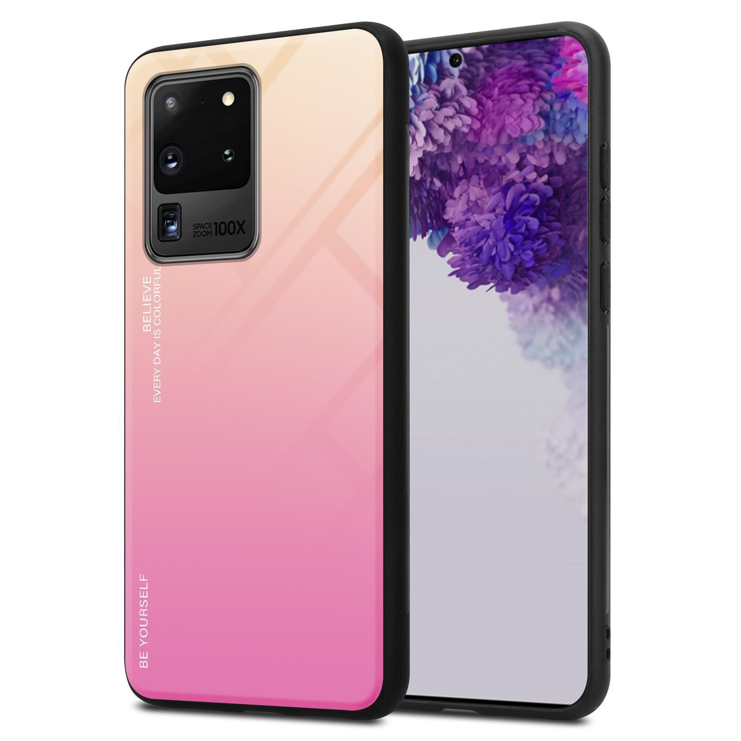 CADORABO Hülle aus ROSA S20 Glas, TPU Farben 2 Samsung, GELB - Backcover, ULTRA, Galaxy Silikon