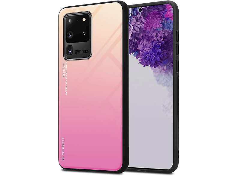 CADORABO Hülle ULTRA, aus S20 Silikon - TPU Galaxy Backcover, ROSA Farben GELB Glas, 2 Samsung