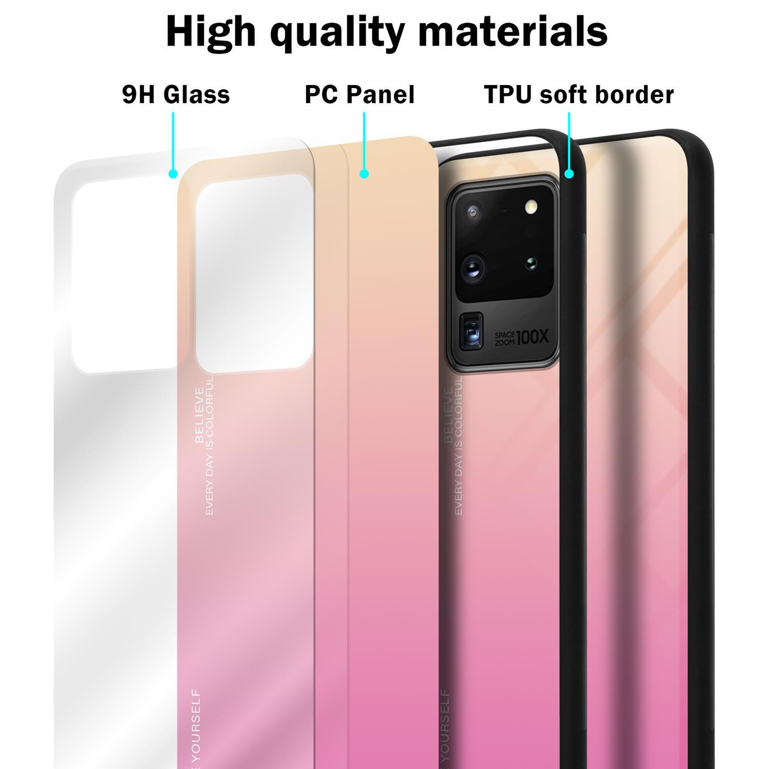 Samsung, ULTRA, CADORABO S20 Silikon Backcover, Farben - ROSA Hülle 2 GELB TPU aus Glas, Galaxy