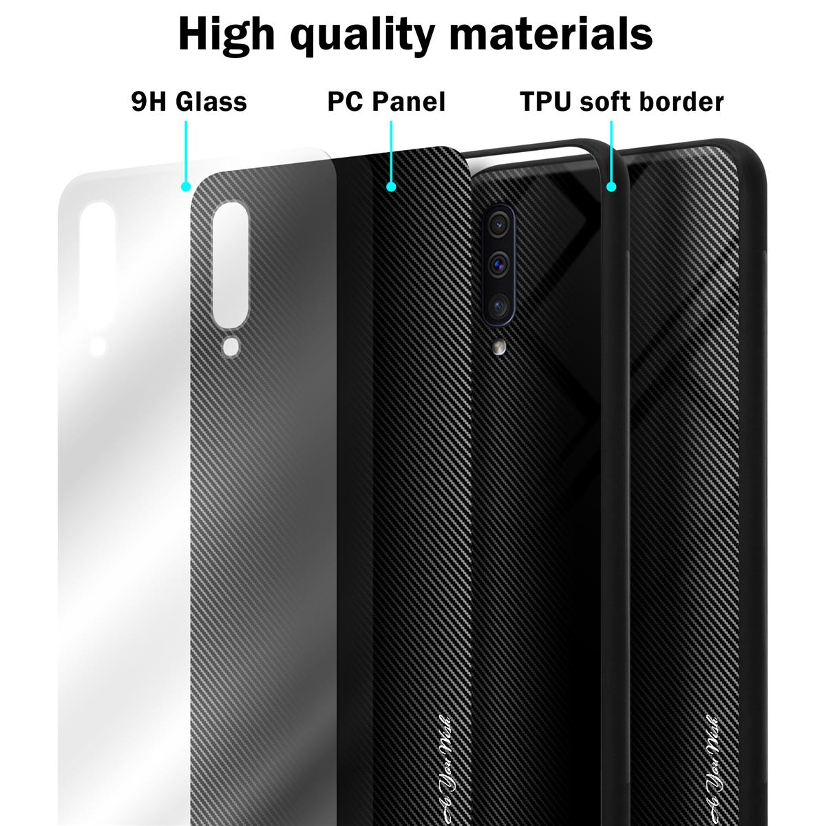 CADORABO TPU Gestreiftes / Galaxy Backcover, Hülle, A50 A50s / OPAL A30s, SCHWARZ 4G Glas Samsung